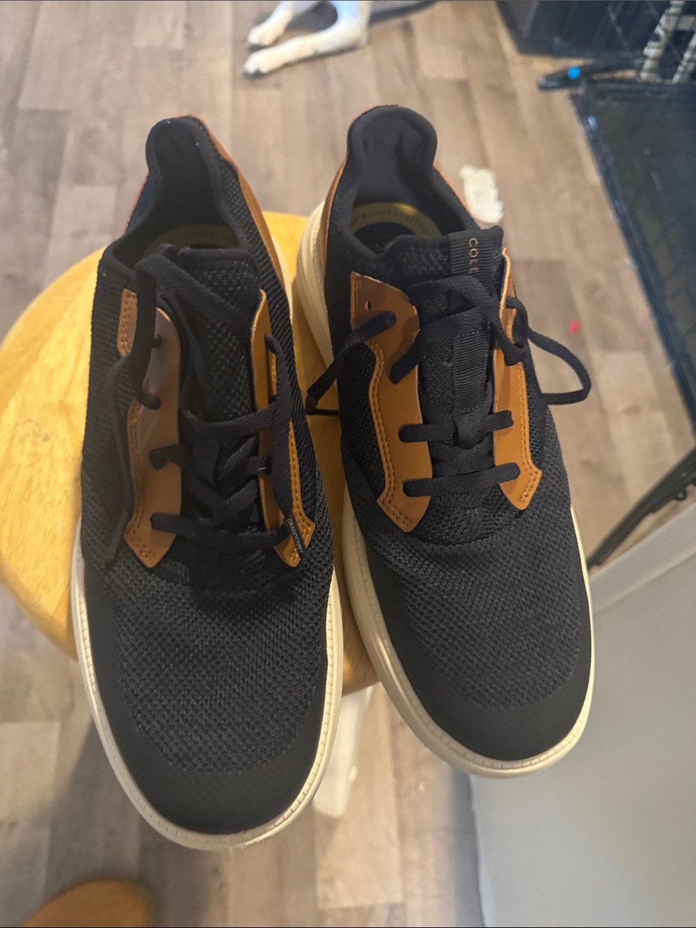 Cole Haan Black and Tan Knit Lace-Up Sneakers